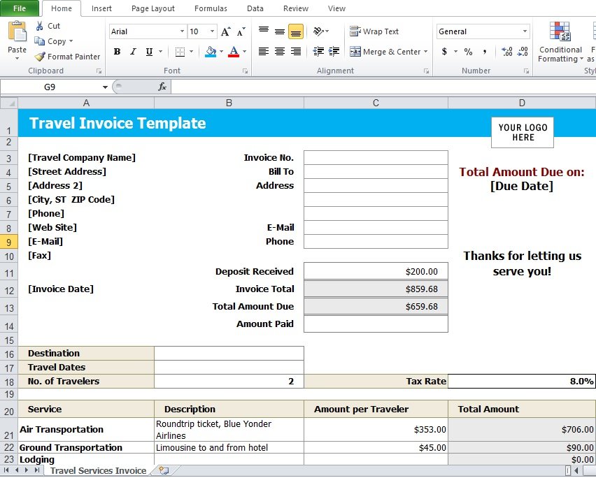 free travel agent invoice template