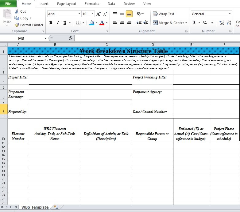 Work Breakdown Structure Excel Template Free