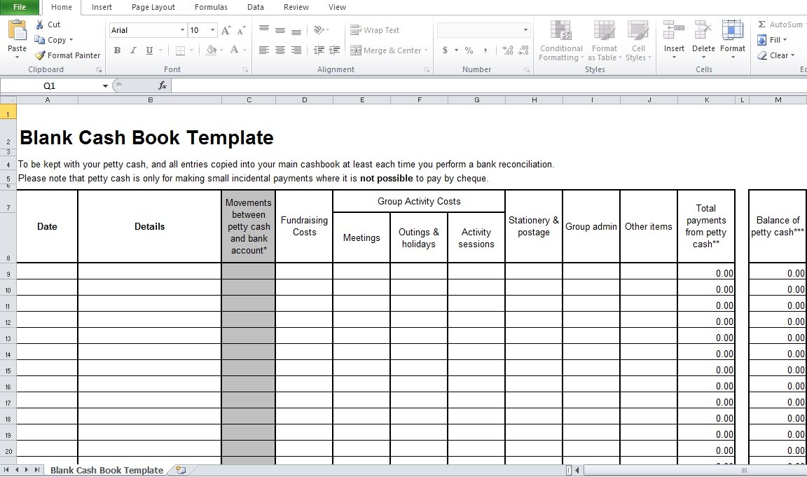 Blank Cash Book Template For Business (Excel) Excel TMP