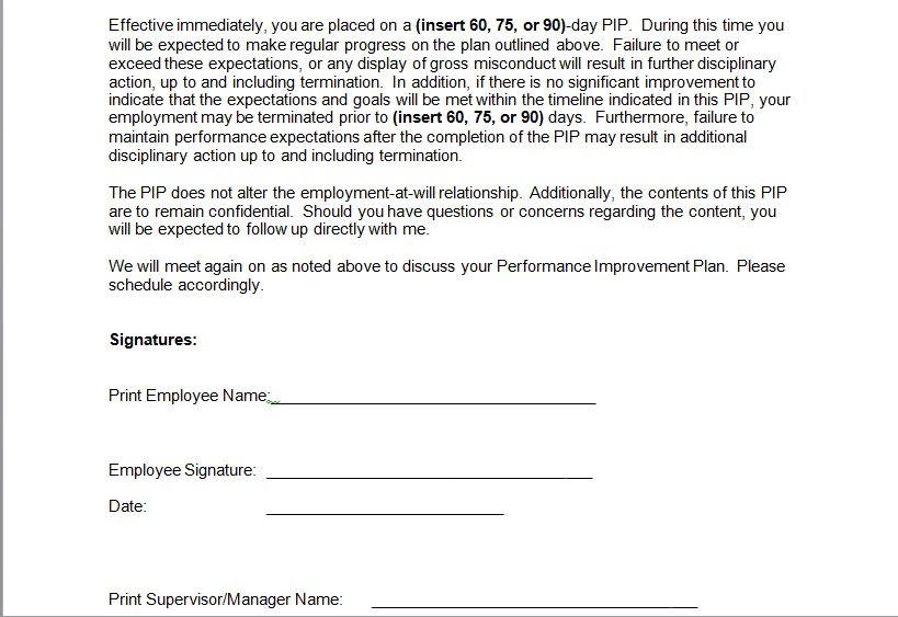 Performance Improvement Plan Sample Template - Excel TMP