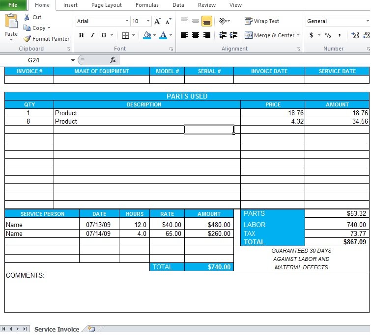 how do i create an invoice in excel