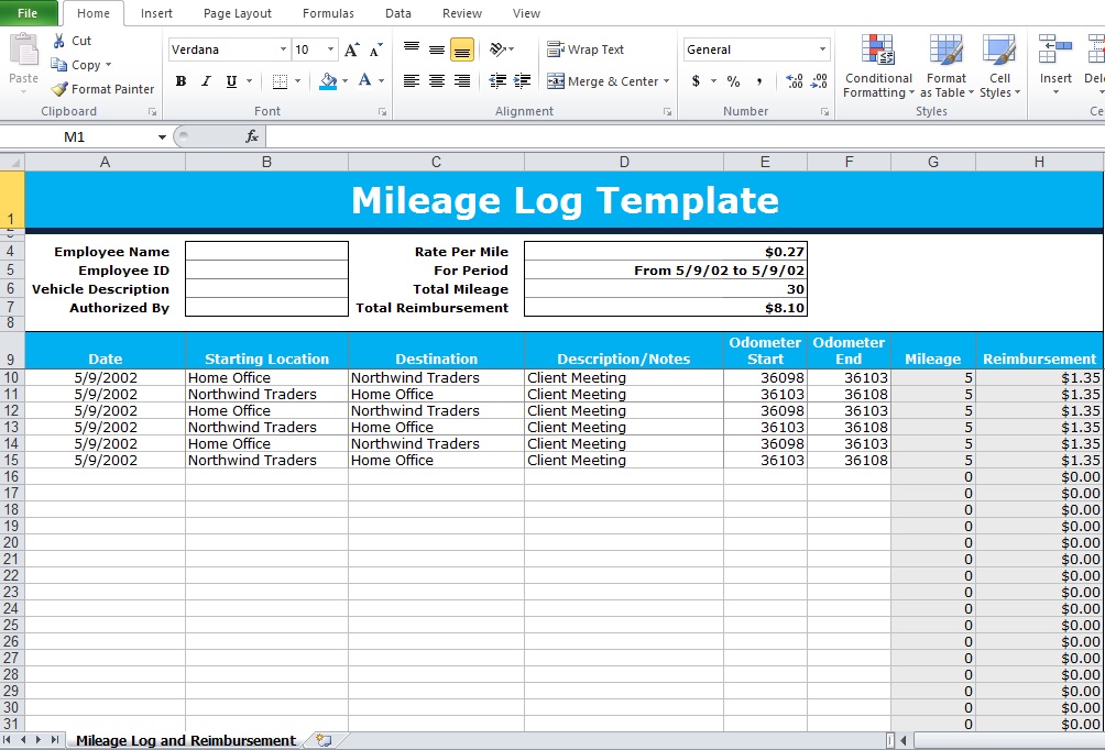 Mileage Log Excel Template Excel TMP