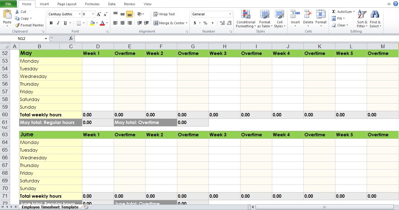 Blank Employee Timesheet Template - Excel TMP