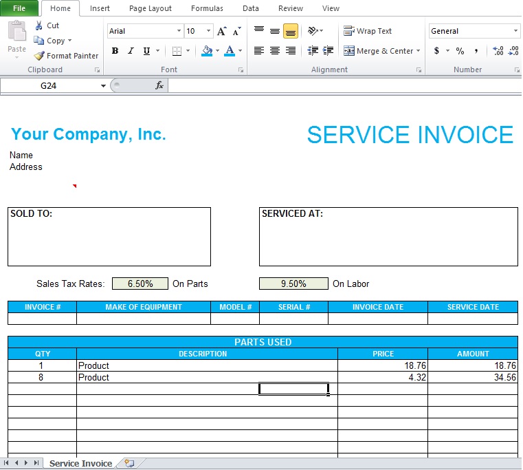 Professional Service Invoice Template Excel - Excel TMP