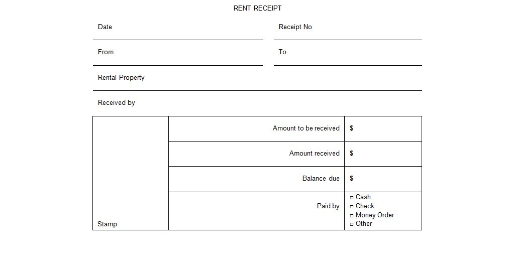 rental receipt form word template Doc Format