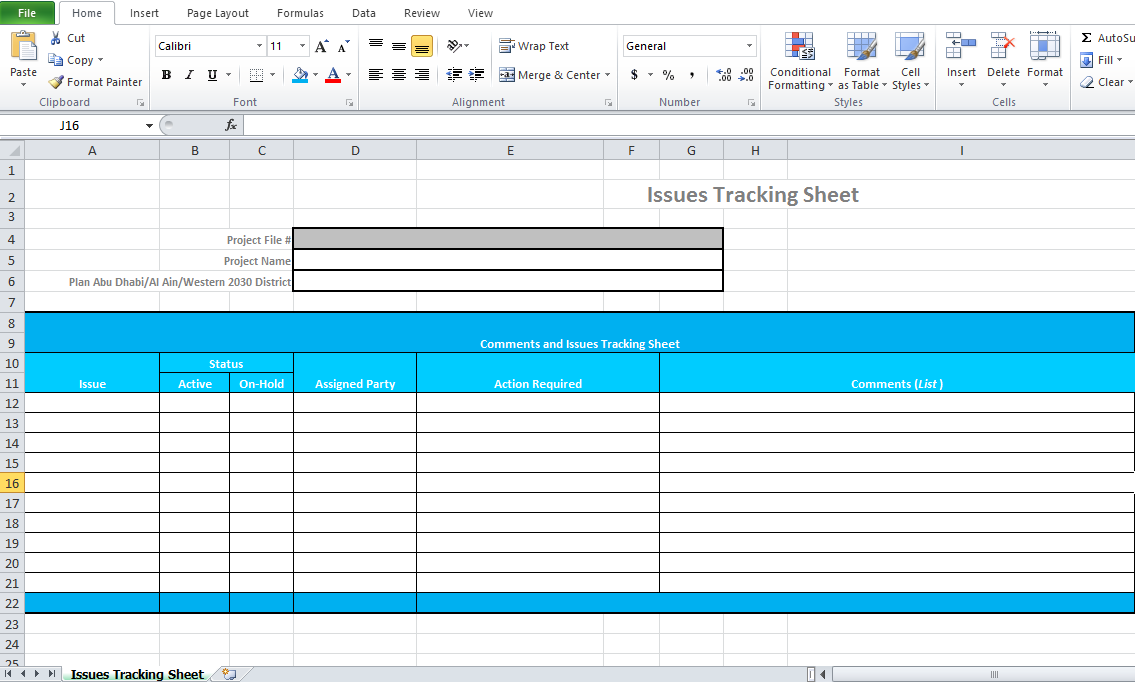 sample and examples of Issue tracking template in xls format