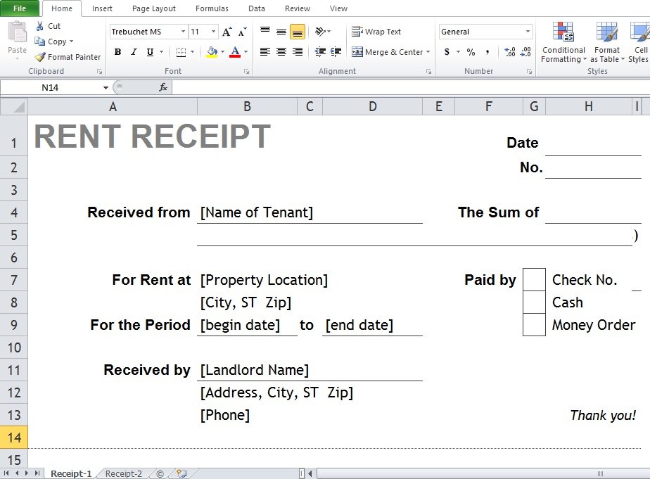 rent invoice template excel