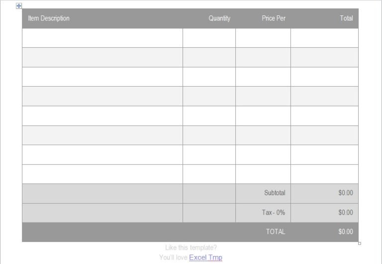 Sample of Invoice Template For Microsoft Word