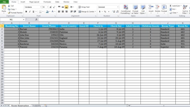 Sample of Hotel Reservation Template - Excel Tmp