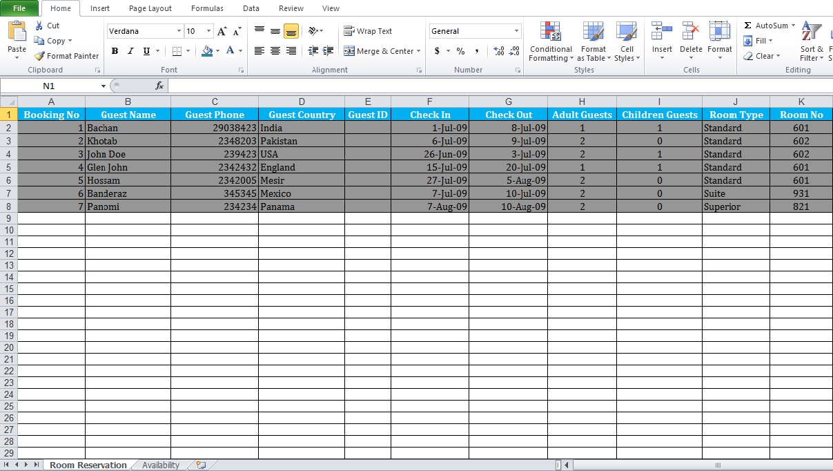 Sample of Hotel Reservation Template Excel TMP