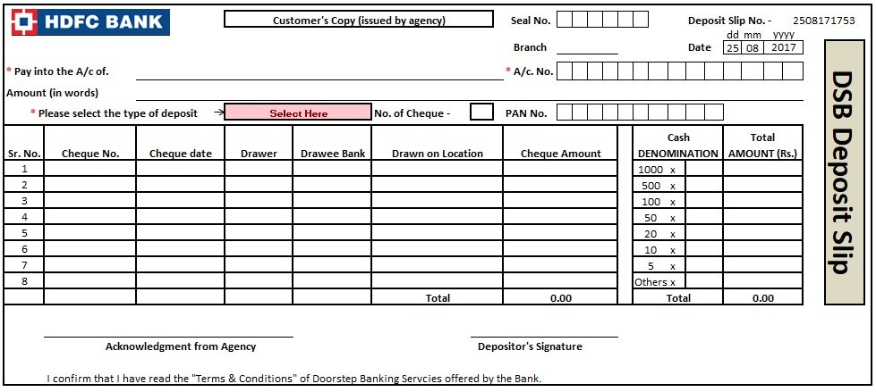 Bank deposit slip excel template