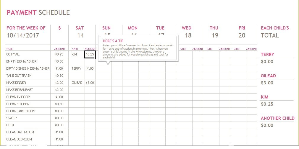 microsoft excel payment schedule template