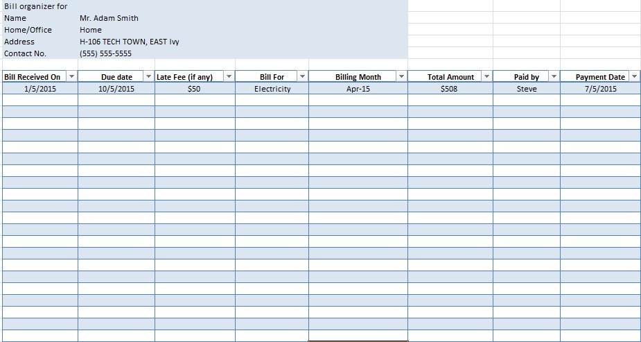 Bill Payment Schedule Template Excel Templates