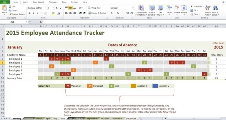 Employee Attendance Tracking Calendar Template - Excel TMP