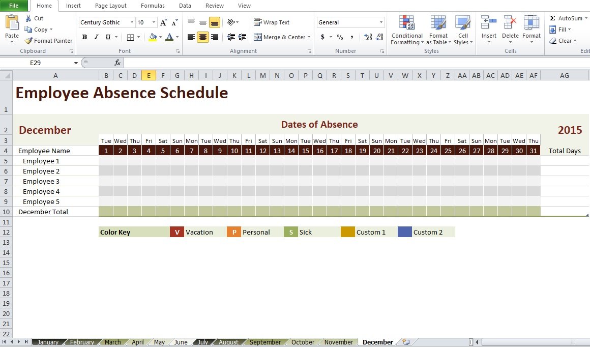 Employee Attendance Tracking Calendar Template - Excel Tmp