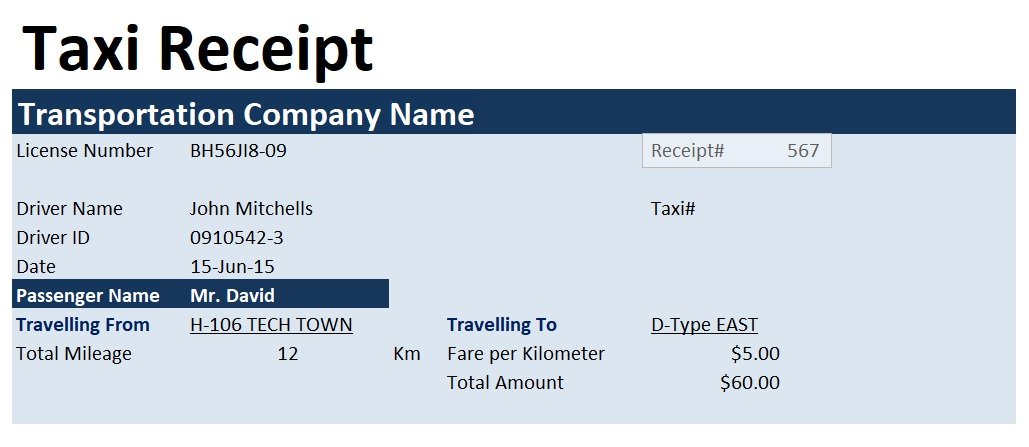 taxi invoice excel template