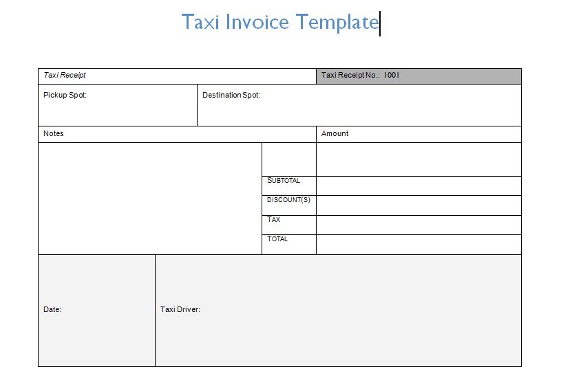 Taxi Invoice Template Word Free Download