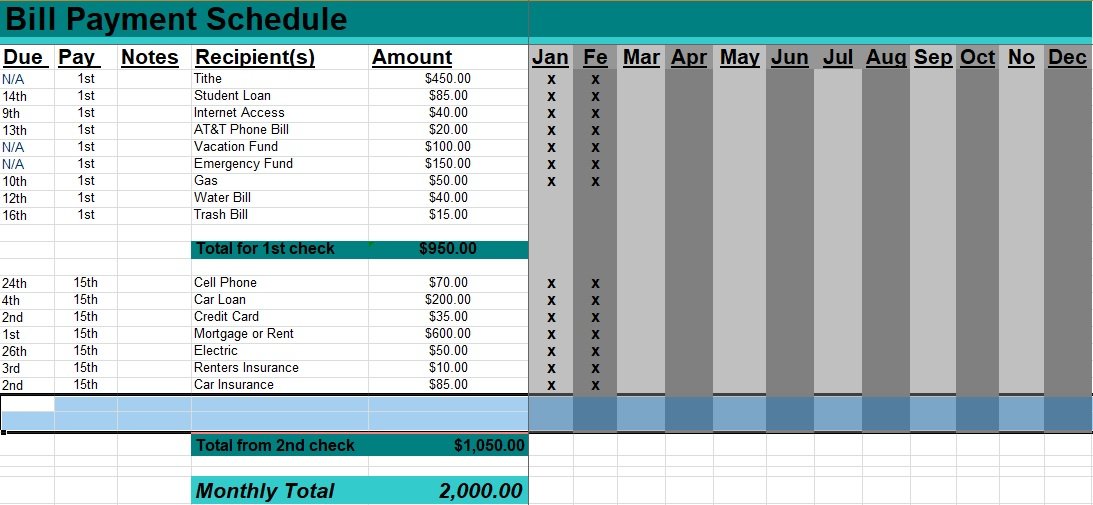5 Bill Payment Schedule Template PDF Word Excel Tmp