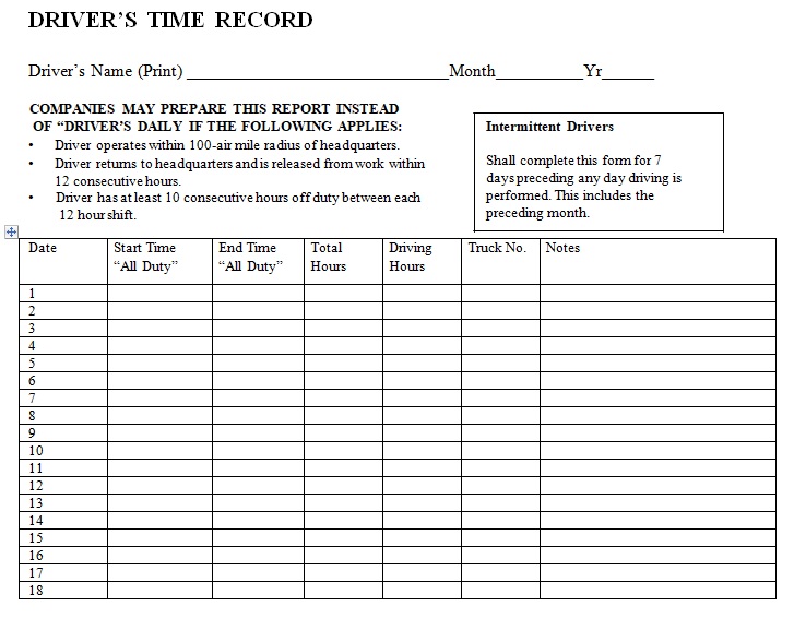 Truck Driver Log Book Template Excel TMP