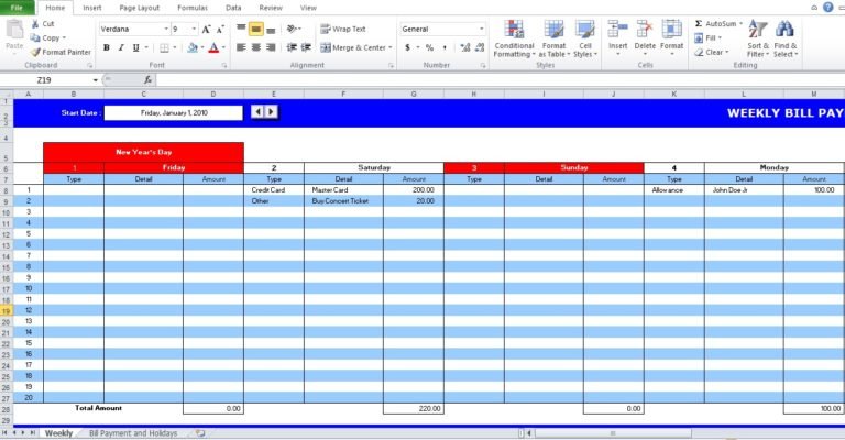 Bill Payment Schedule Template