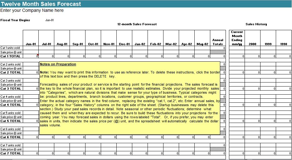 12 Month Sales Forecast Template Excel