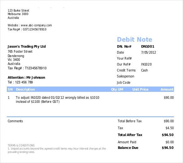 invoice adjustment form A Debit Template Note How Helps You Having Excel Format