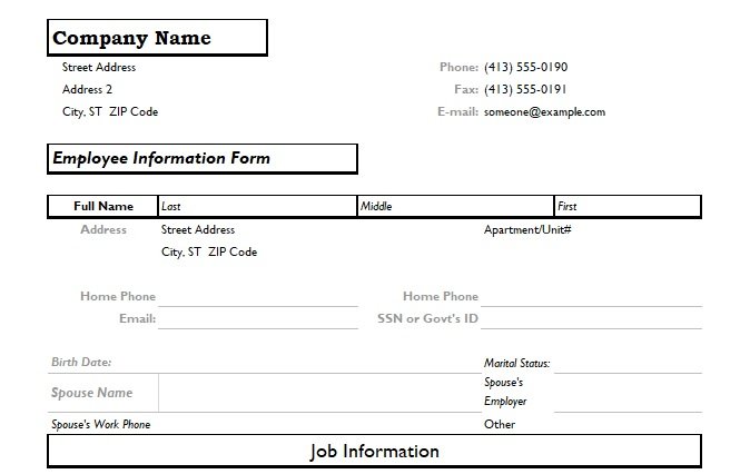 Record Of Employee Information Form Format Word And Excel Excel Tmp 3163