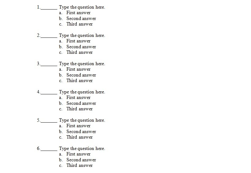 Multiple Choice Test Template For Microsoft Word Excel Tmp