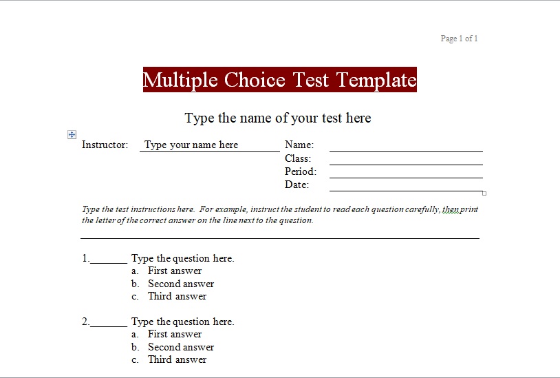 Multiple Choice Test Template