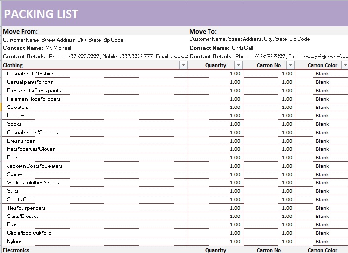 Packing List In Excel Format