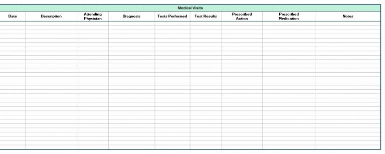 Ms Excel Personal Medical Health Record Template Download Excel Template 5341