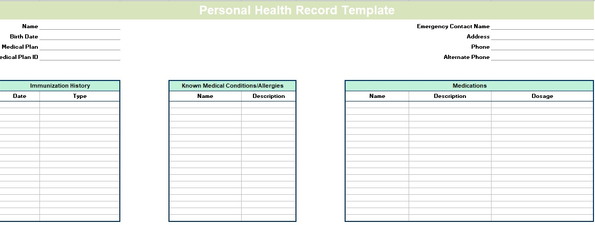 Personal Health Record Template