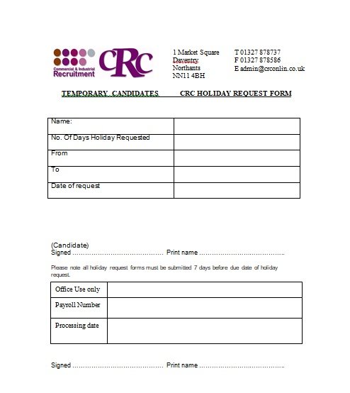 4+ Professional Holiday Request Form Template {Word - Excel - PDF ...