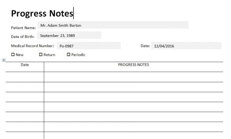 Patient Medical Progress Notes Template Word - Excel TMP