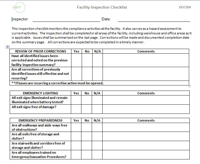 Facility Maintenance Checklist Template Format Word And Excel Excel TMP