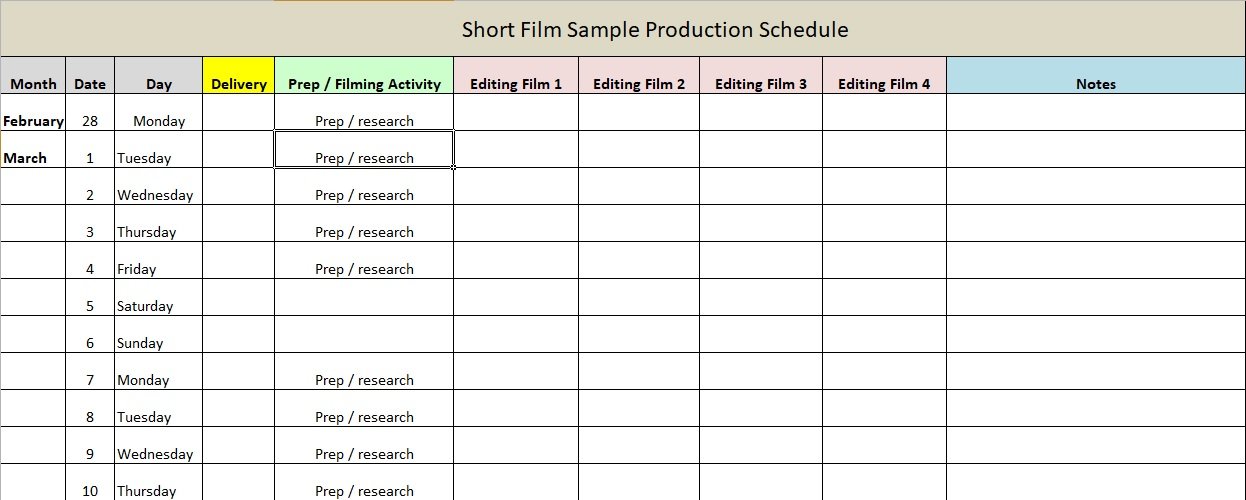 Free Production Schedule Template Printable Templates