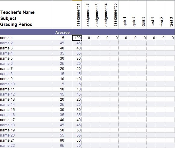 teacher grade book template