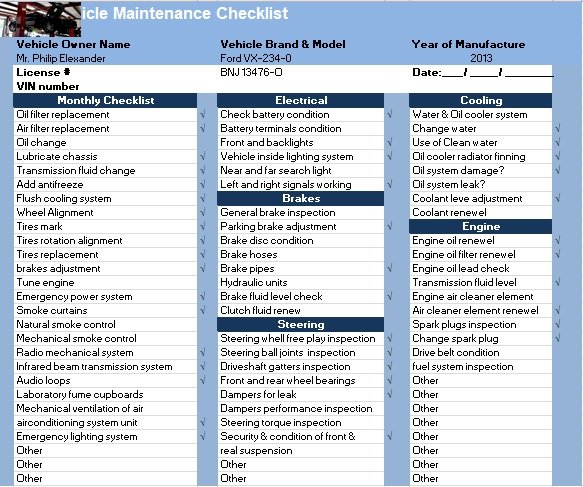 daily car maintenance checklist