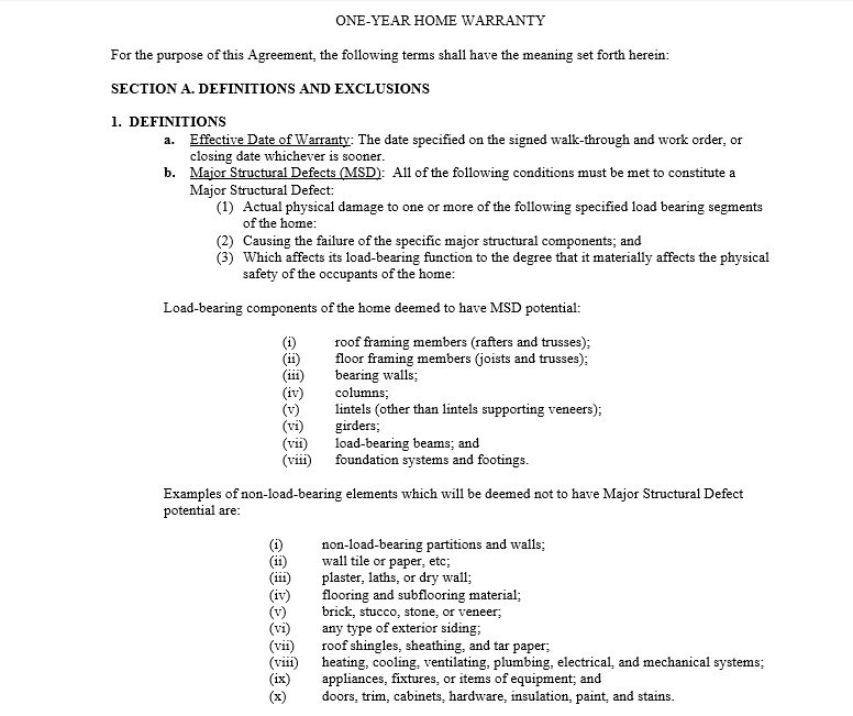 Professional New Construction Home Warranty Template Excel TMP