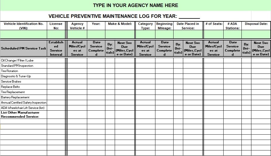 Fleet Maintenance Schedule Template Excel