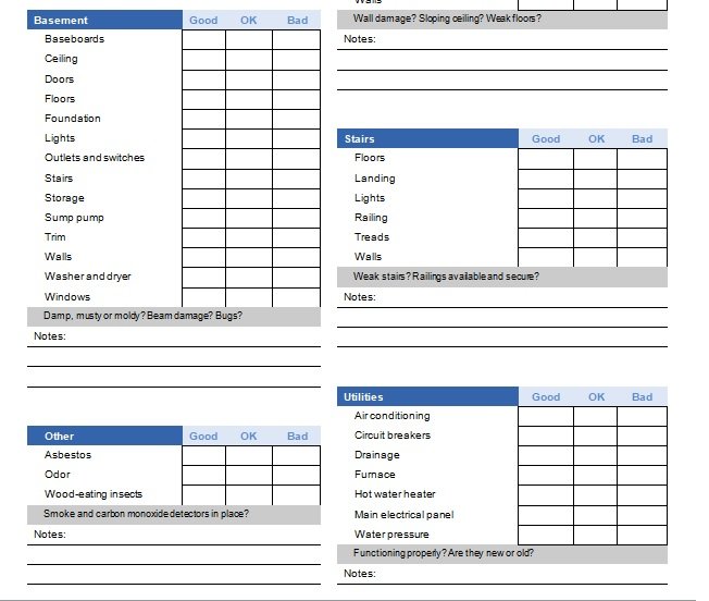 Home Inspection Checklist Template Excel And Word Excel TMP