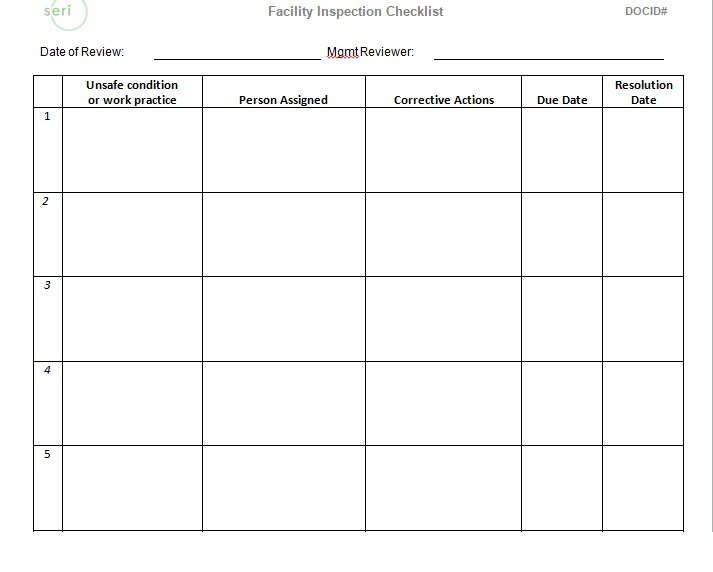 Facility Maintenance Checklist Template Format Word And ...