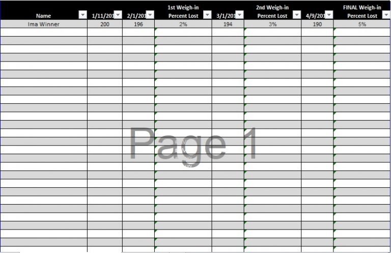 Weight Loss Tracker Spreadsheet