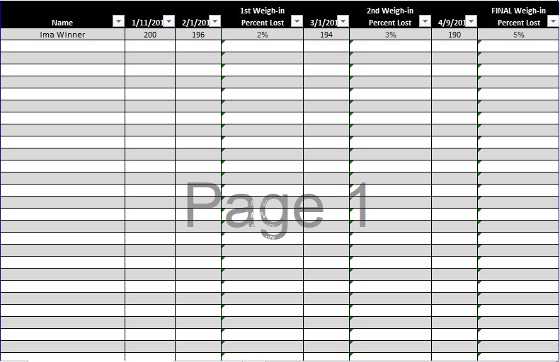 weight loss tracker spreadsheet