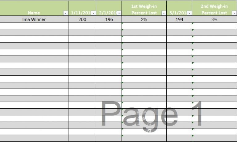 Download Biggest Loser Spreadsheet for Tracking