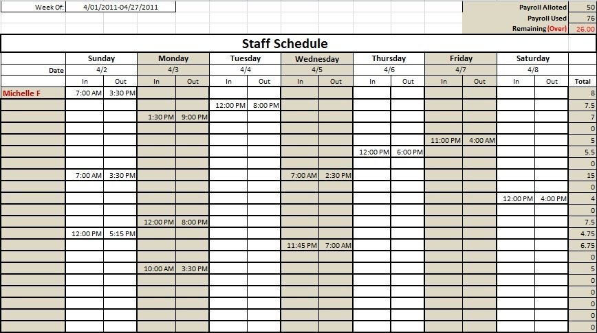 Editable Nursing Schedule Template Free Excel TMP