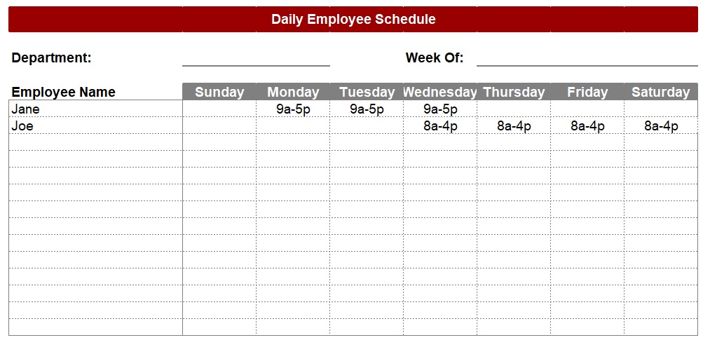 Employee Schedule Maker Excel