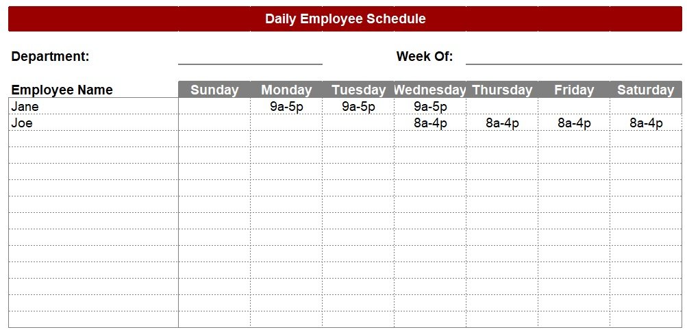 free printable daily work schedule