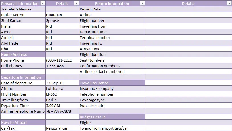 Free Printable Travel Itinerary Templates {Word Excel PDF} Excel TMP