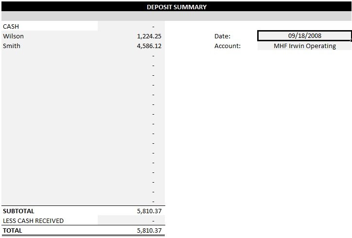 Printable Quickbooks Deposit Slip Template - Excel TMP